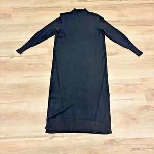 Karlie Women M Sweater Dress Midi Cashmere Blend Mock Neck Long Sleeve Black